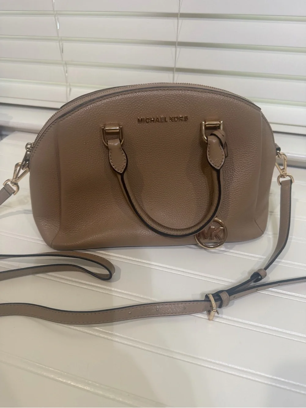 Michael Kors Pebbled Maxine Dome Handbag in Taupe